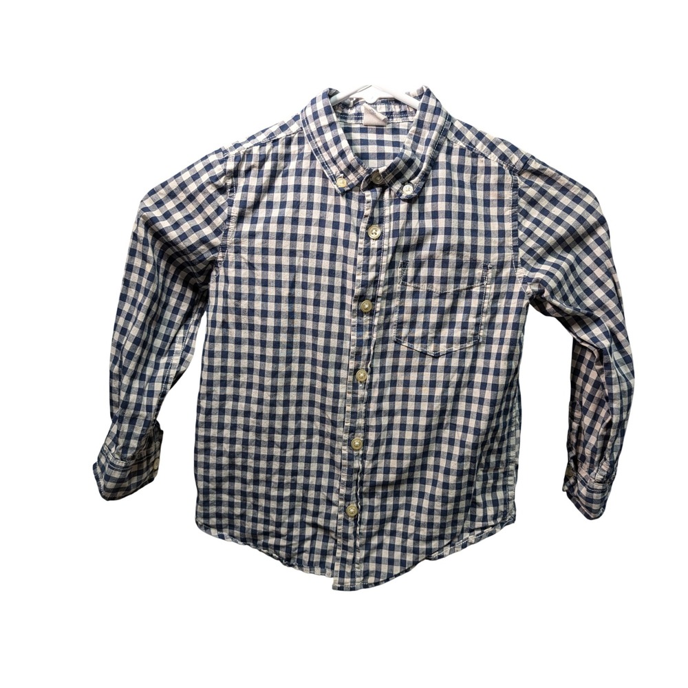 baby GAP Button Down Shirt Toddler 5T Navy White Excellent Gingham Long Sleeve